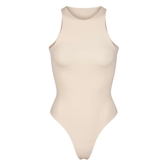 Skims Fits Everybody High Neck Thong Bodysuit Sand Beige Size XS Nude Shapewear - Picture 11 of 14